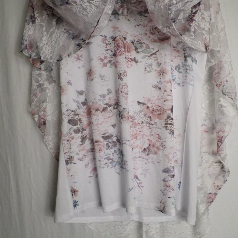 Brittany Black Floral Print Lace Top Blouse Medium W/Tank Top - Picture 8 of 12